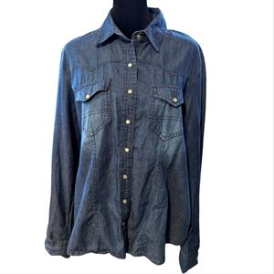 River Island Denim Pearl Snap Western Cowboy Style Women's Shirt XL